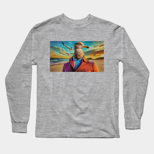 Seagull Head Long Sleeve T-Shirt by CreativePhil